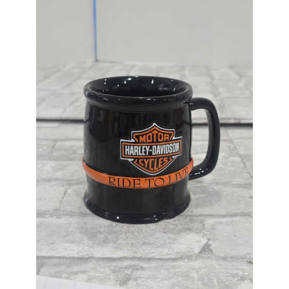 Official Harley‎ Davidson Motorcycles Barrel Coffee Cup Black "Ride to Live" Mug
